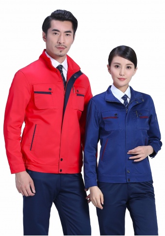 经典配色春秋涤棉纱卡长袖工作服