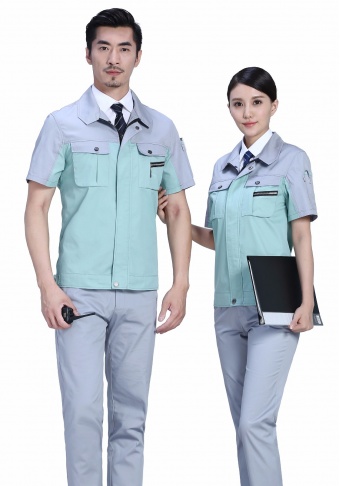 时尚色彩涤棉细斜夏季短袖工作服