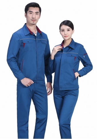 时尚配色春秋涤棉纱卡长袖工作服