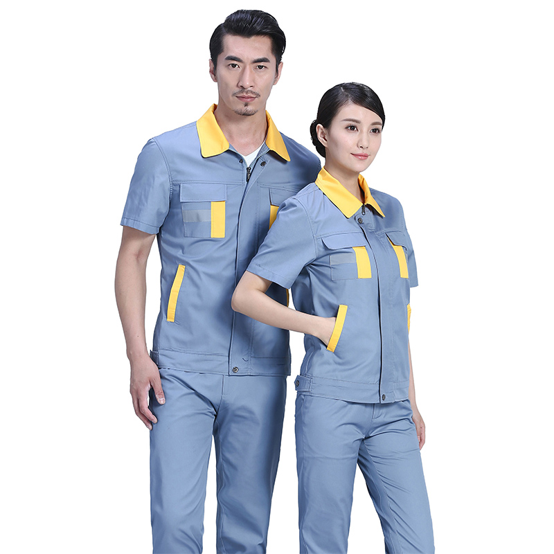 换色夏季涤棉细斜短袖工作服FY613