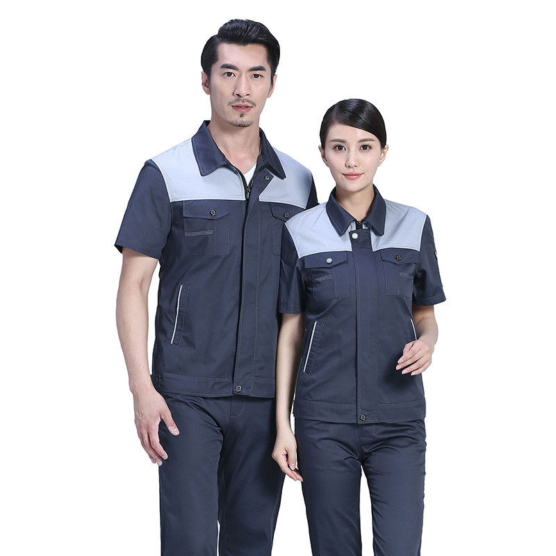 时尚桔色拼接涤棉细斜短袖工作服FY617